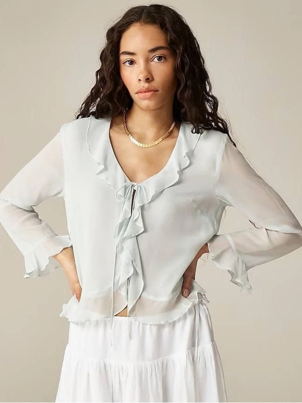 Mint Ruffle Tie-Front Blouse - Picture 7 of 7
